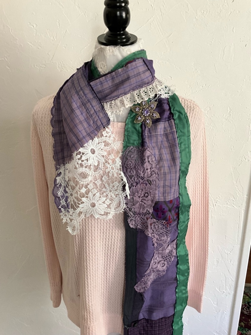 Handmade Patchwork Lace Scarf One Size - Picture 3 of 5